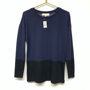 Loft‎ Ann Taylor Long Sleeve Knit Top Size XS Navy Black Colorblock NWT Casual